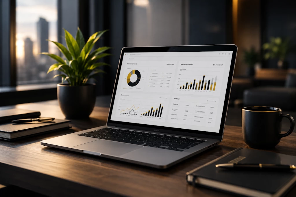 Business performance dashboard on a laptop